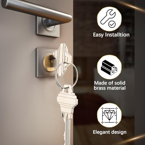 JaGely 4 Pcs Lock Cylinder 1.25 Inch Lock Replacement Parts Brass Door Cylinder with Hardened Break Away Tailpiece Brass Key with 8 Different Keys - Image 5