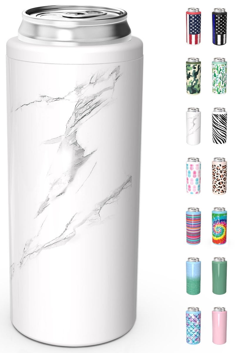 TILUCK Skinny Can Cooler for Slim Beer  Hard Seltzer Stainless Steel DoucleWalled Stainless Steel Insulated Slim Cans Standard 12 oz Marble