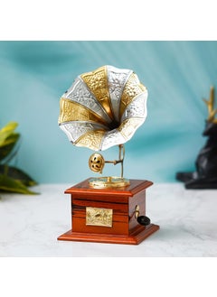 Webelkart Webelkart Premium Rajasthani Antique Vintage Sparkle Square Brass Gramophone Showpiece for Home Decor |Gift Item for Home and Living Room - Table Decor Item (9.5" Inches)  - Image 2