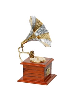 Webelkart Webelkart Premium Rajasthani Antique Vintage Sparkle Square Brass Gramophone Showpiece for Home Decor |Gift Item for Home and Living Room - Table Decor Item (9.5" Inches)  - Image 4