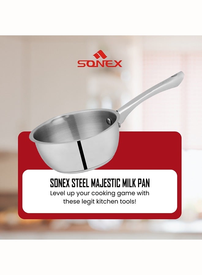 SONEX SONEX Majestic Stainless Steel Milk & Sauce Pan, 17 cm (1.2 Ltr) – Sandwich Bottom, Cool Handle, Ideal for Heating Milk, Sauces, Soups, and More, Durable Construction, Easy Pour Spout  - Image 3