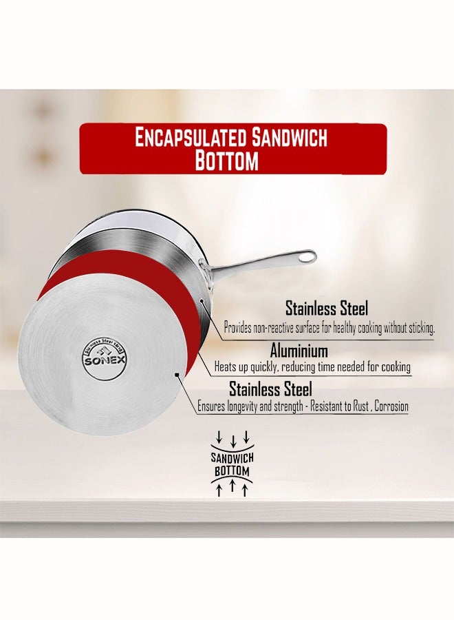 SONEX SONEX Majestic Stainless Steel Milk & Sauce Pan, 17 cm (1.2 Ltr) – Sandwich Bottom, Cool Handle, Ideal for Heating Milk, Sauces, Soups, and More, Durable Construction, Easy Pour Spout  - Image 5