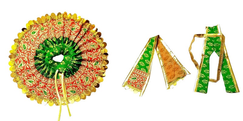 Pooja Ghar Laddu Gopal Banarasi Dress for Bal Gopal Set for Idol Krishna 8 inches Green - Image 1