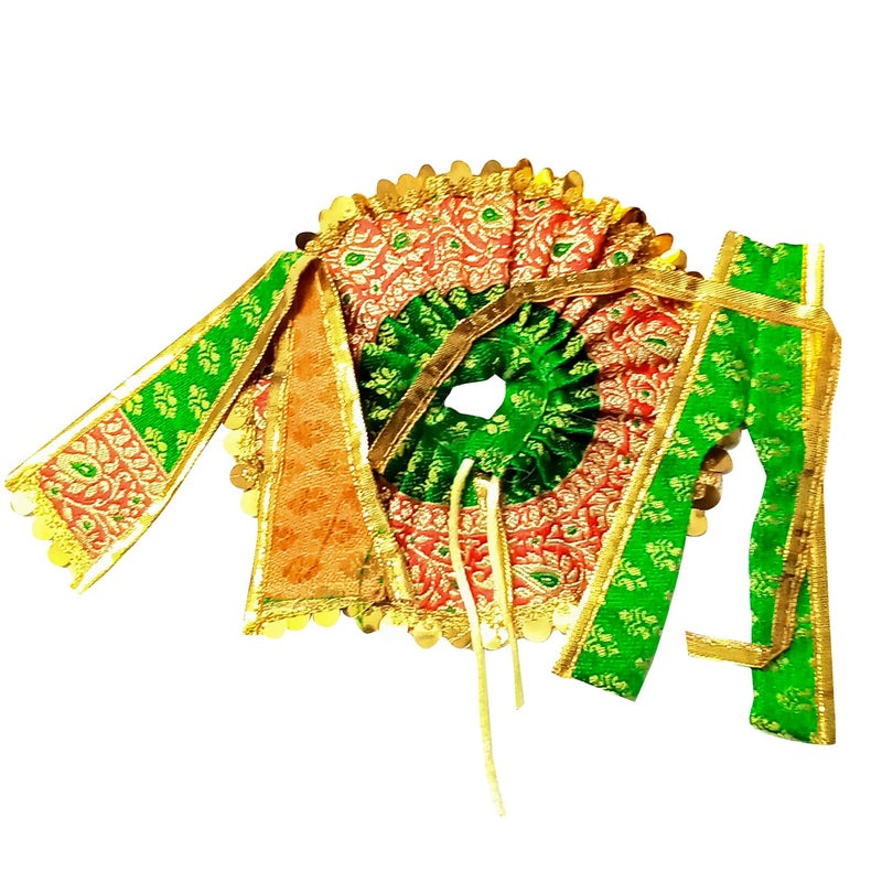Pooja Ghar Laddu Gopal Banarasi Dress for Bal Gopal Set for Idol Krishna 8 inches Green - Image 3