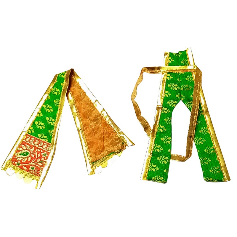 Pooja Ghar Laddu Gopal Banarasi Dress for Bal Gopal Set for Idol Krishna 8 inches Green - Image 4