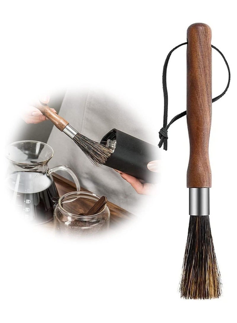 NIBEMINENT Coffee Grinder Cleaning Brush Espresso Machine Natural Walnut Handle with Lanyard Tool for Home Kitchen - Image 1