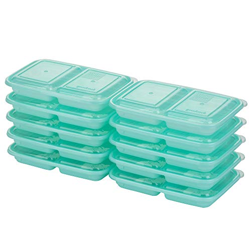 GoodCook 2-Compartment Food Storage Container Set with Snap-Shut Lids, Reusable Divided Snack Containers with Lids, Set of 10, Blue - Image 1