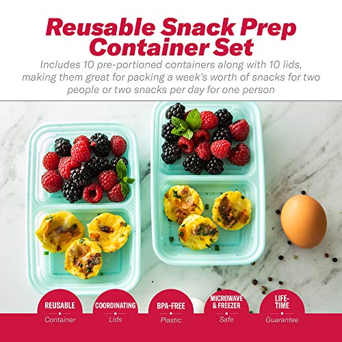 GoodCook 2-Compartment Food Storage Container Set with Snap-Shut Lids, Reusable Divided Snack Containers with Lids, Set of 10, Blue - Image 3