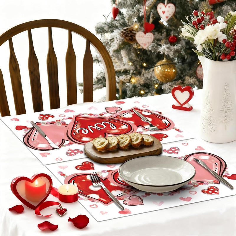 KOPOOEOE 100 Pcs Valentine's Day Paper Placemats, 11x16 Inch Love Heart and Bead Disposable Placemats Red Pink Hearts Spring Holiday Table Mats for Wedding Party Festival Decor - Image 5
