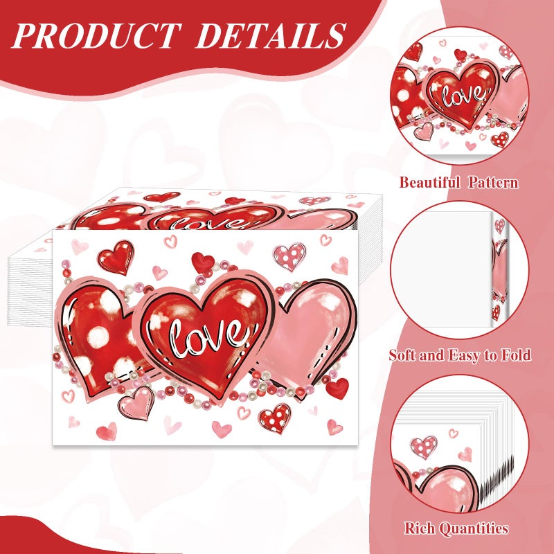 KOPOOEOE 100 Pcs Valentine's Day Paper Placemats, 11x16 Inch Love Heart and Bead Disposable Placemats Red Pink Hearts Spring Holiday Table Mats for Wedding Party Festival Decor - Image 3