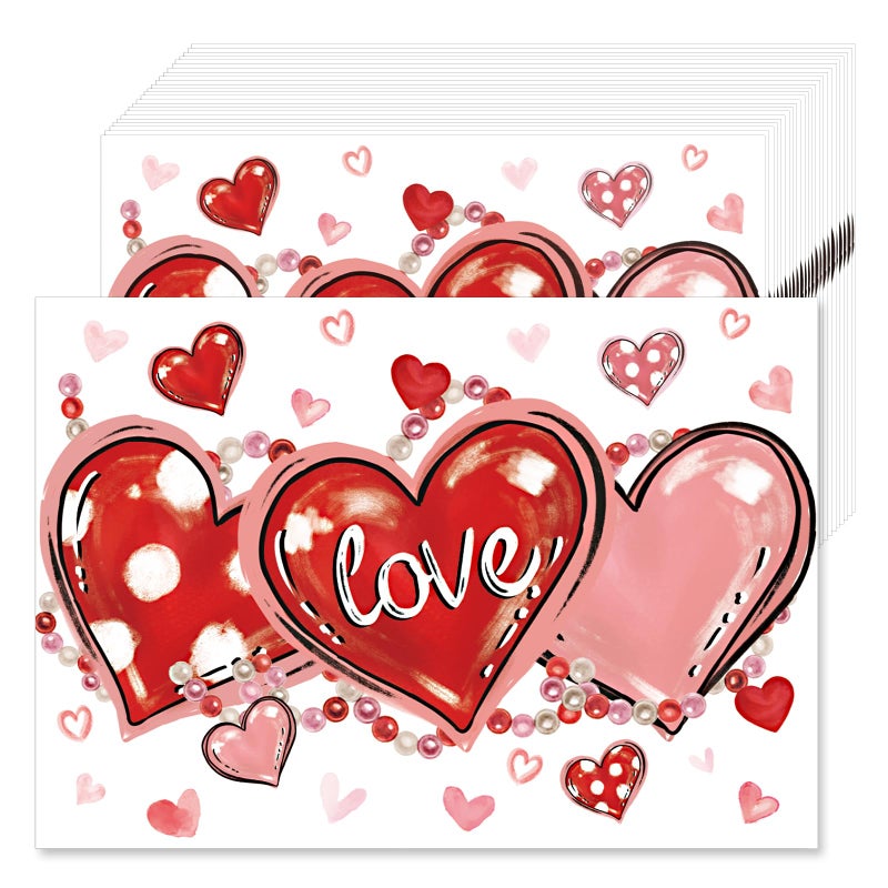 KOPOOEOE 100 Pcs Valentine's Day Paper Placemats, 11x16 Inch Love Heart and Bead Disposable Placemats Red Pink Hearts Spring Holiday Table Mats for Wedding Party Festival Decor - Image 1