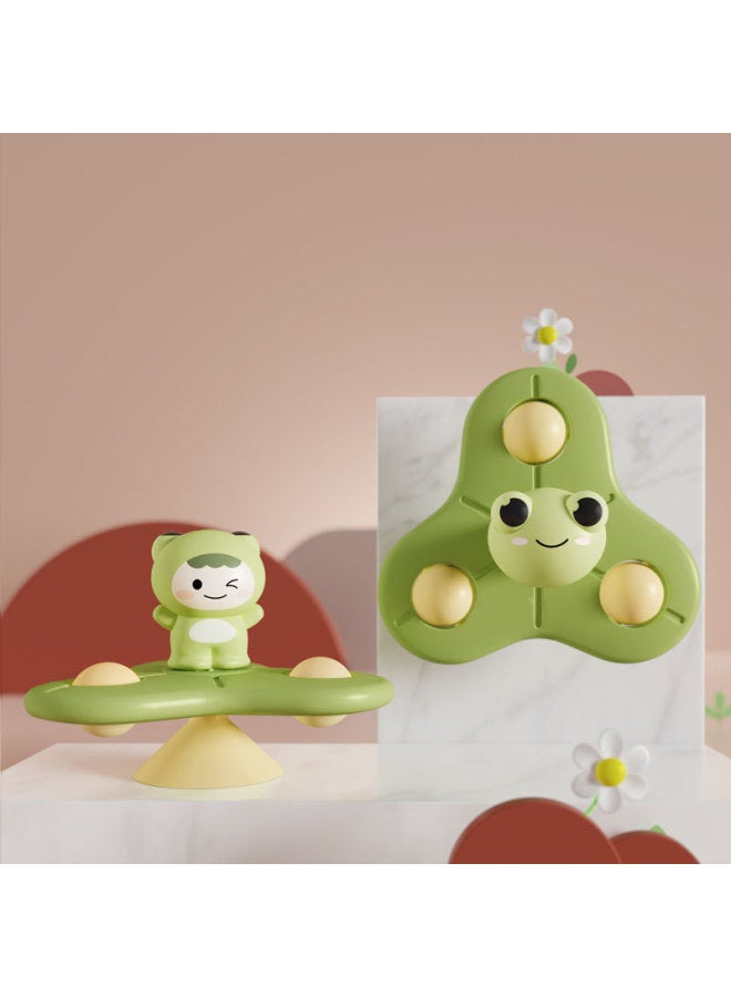 Baby Cartoon Three-dimensional Dining Table Sucker Turning Music Bathroom Dining Chair Gyro Grinding Teeth Toy Coax Baby Artifact-Color:Suction Cup Turn Music-frog Lotus Leaf (bag)  - Image 1