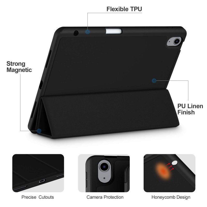 Akkerds Compatible with iPad Air 11 Inch Case 8th/7th/6th Generation (M4/M3/M2) 2026/2025/2024, for iPad Air 5th/4th Generation Case 10.9 Inch 2022/2020 with Pencil Holder[Auto Sleep/Wake], Black - Image 3