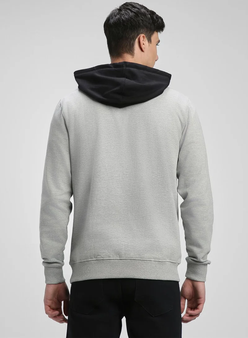 Dennis Lingo Regular Fit Light Grey Solid Hooded Sweatshirt for Men - Polycotton, Full Sleeves