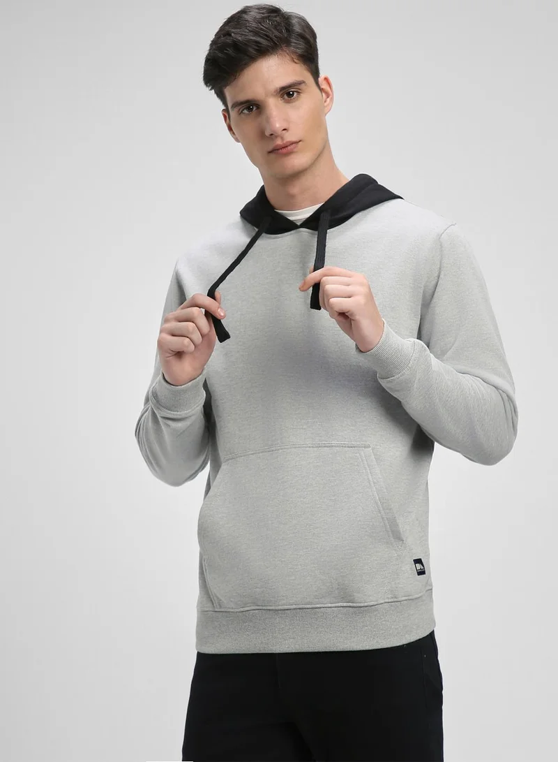 Dennis Lingo Regular Fit Light Grey Solid Hooded Sweatshirt for Men - Polycotton, Full Sleeves