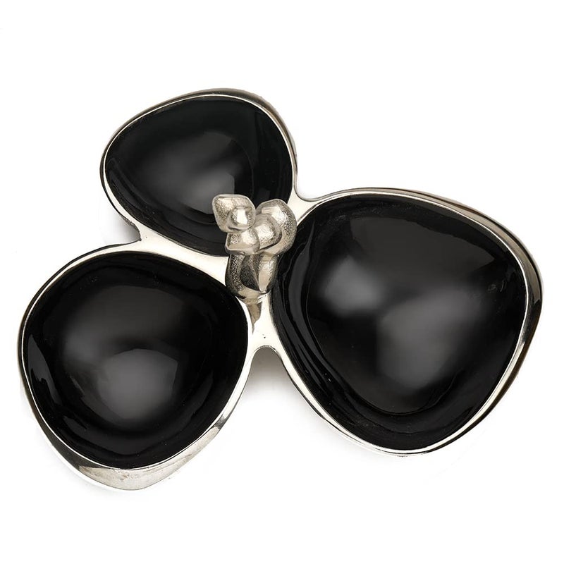 Decor de Maison Handcrafted Stones Servingware Jet Black enamle Triple Bowl Platter Colours Available Silver Gold Set of 3 for Snacks Food Dry Fruits 11 inch Length - Image 4
