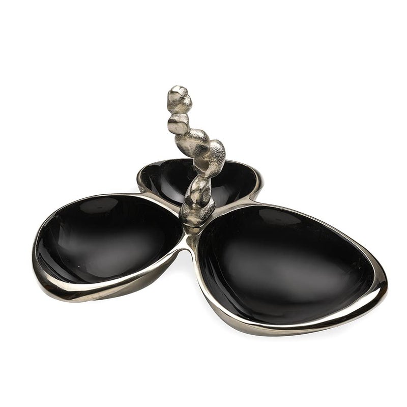 Decor de Maison Handcrafted Stones Servingware Jet Black enamle Triple Bowl Platter Colours Available Silver Gold Set of 3 for Snacks Food Dry Fruits 11 inch Length - Image 2