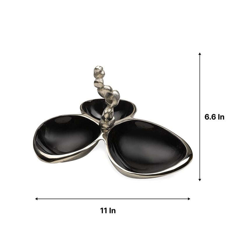 Decor de Maison Handcrafted Stones Servingware Jet Black enamle Triple Bowl Platter Colours Available Silver Gold Set of 3 for Snacks Food Dry Fruits 11 inch Length - Image 5