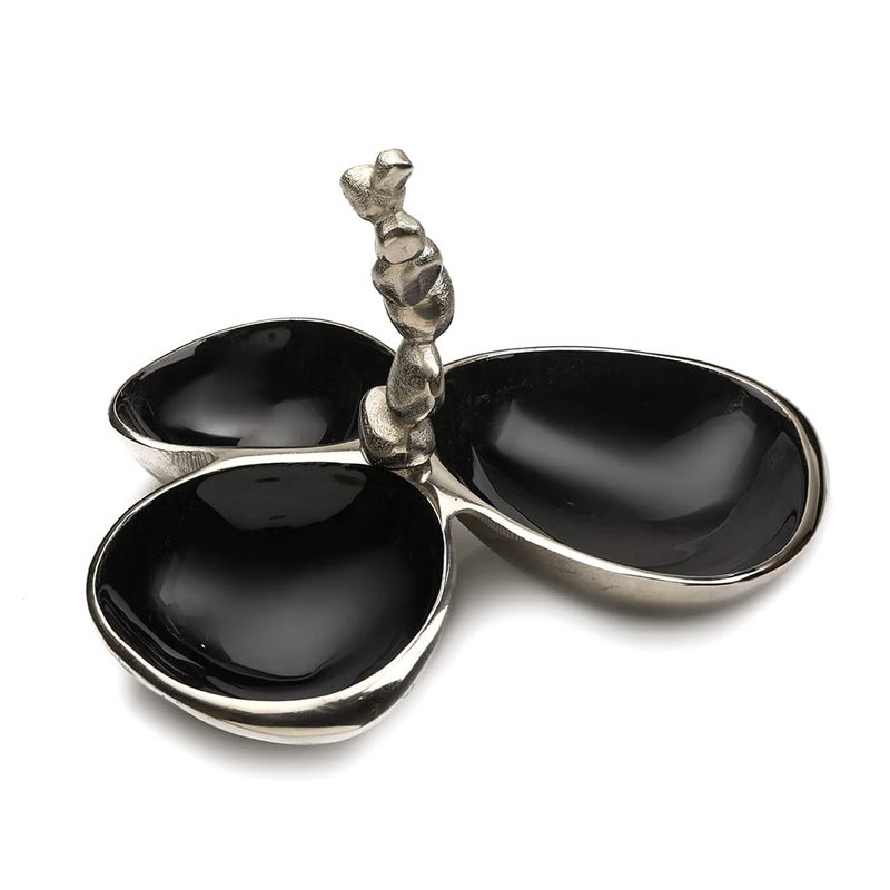 Decor de Maison Handcrafted Stones Servingware Jet Black enamle Triple Bowl Platter Colours Available Silver Gold Set of 3 for Snacks Food Dry Fruits 11 inch Length - Image 3