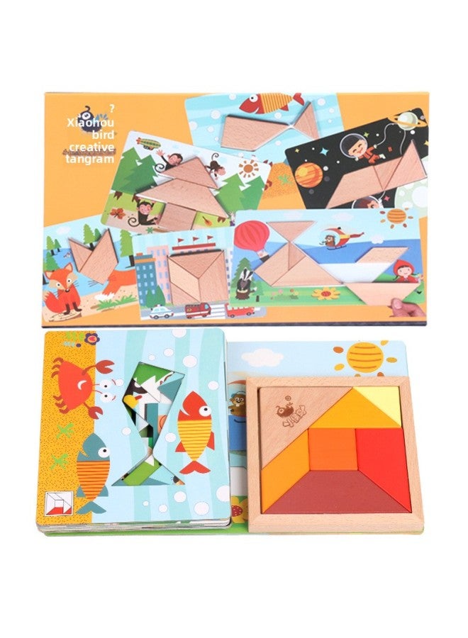 Wooden Creative Jigsaw Puzzle Wooden Early Education Puzzle Jigsaw Puzzle Children's Classic Mental Development Toy 0.9-Color:Tangram Suit Color Style - Image 1