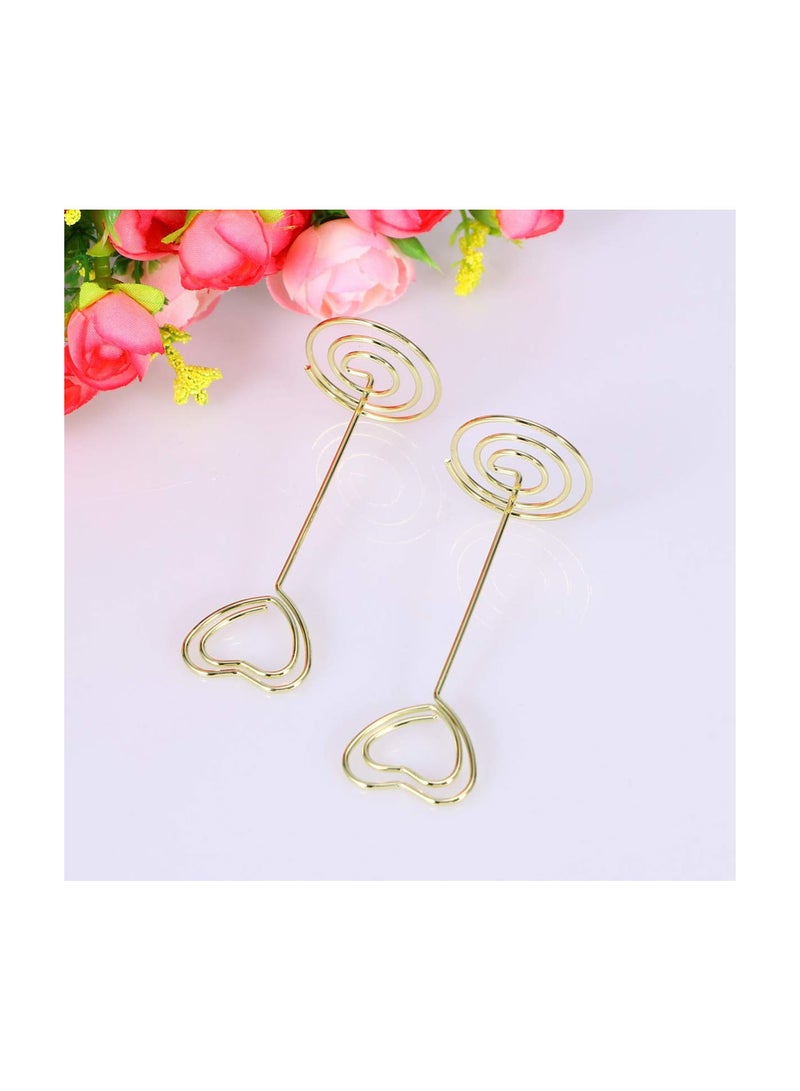 GGOOT 6pcs Heart Shape Photo Holder Place Card Holders Paper Clip Table Name Card Stand Memo Note Menu Clip for Office Wedding Birthday Party Decoration Golden  - Image 5