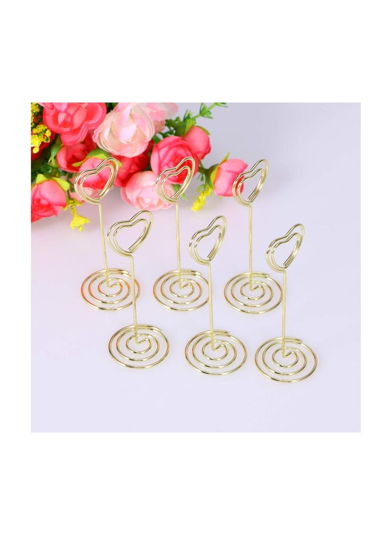 GGOOT 6pcs Heart Shape Photo Holder Place Card Holders Paper Clip Table Name Card Stand Memo Note Menu Clip for Office Wedding Birthday Party Decoration Golden  - Image 2