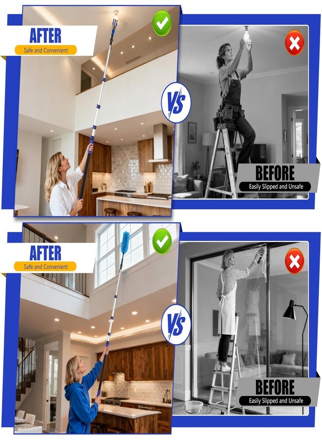 MXQMKL 20FT Light Bulb Changer for High Ceilings with 5-12FT Heavy Duty Extension Pole,High Ceiling Fan Duster Extendable Reusable Cobweb,Feather,Window Cleaning Squeegee Kit for Home & House,Interior Roof - Image 3