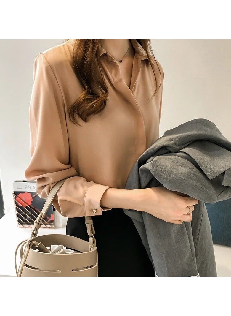 Shougu New Temperament Solid Color Shirt Women's Long Sleeved Shirt - Image 1