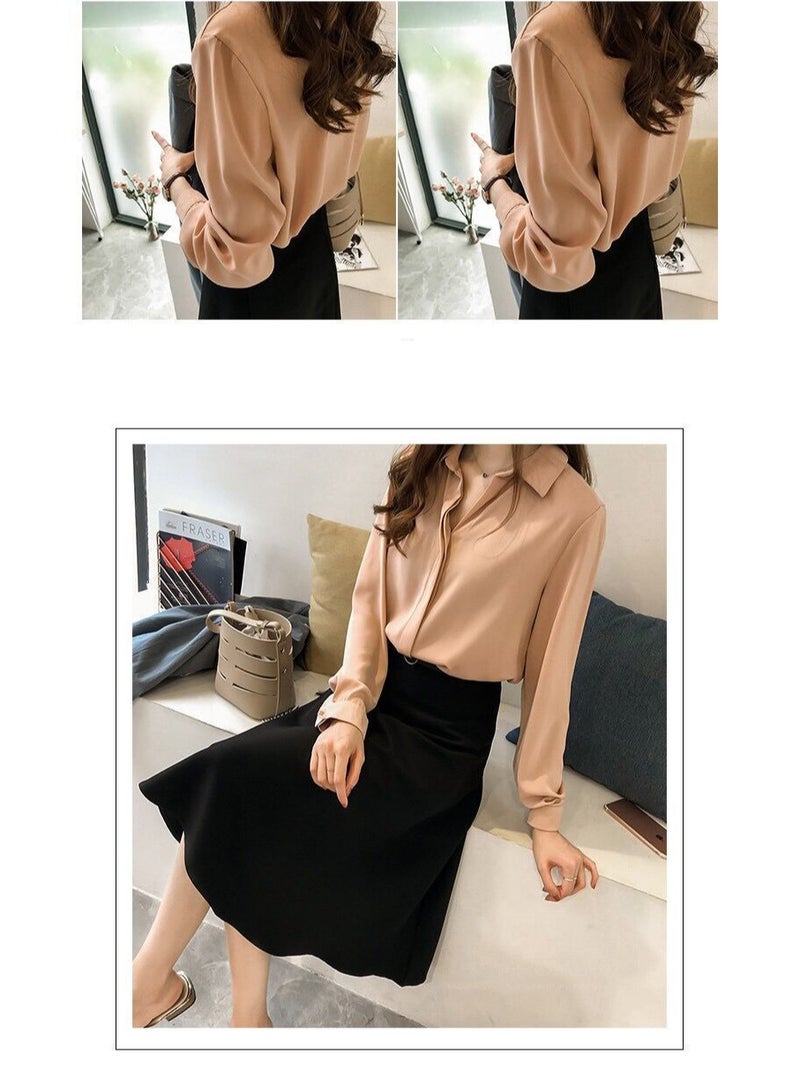 Shougu New Temperament Solid Color Shirt Women's Long Sleeved Shirt - Image 2