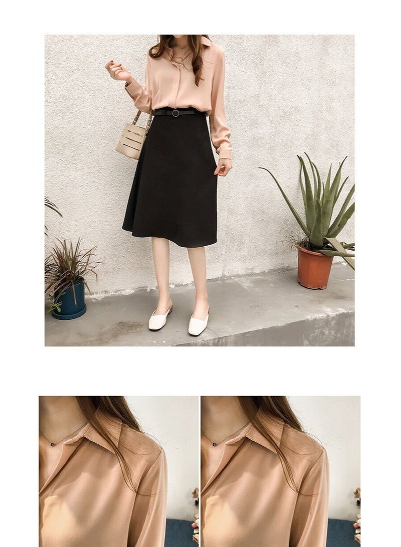 Shougu New Temperament Solid Color Shirt Women's Long Sleeved Shirt - Image 3