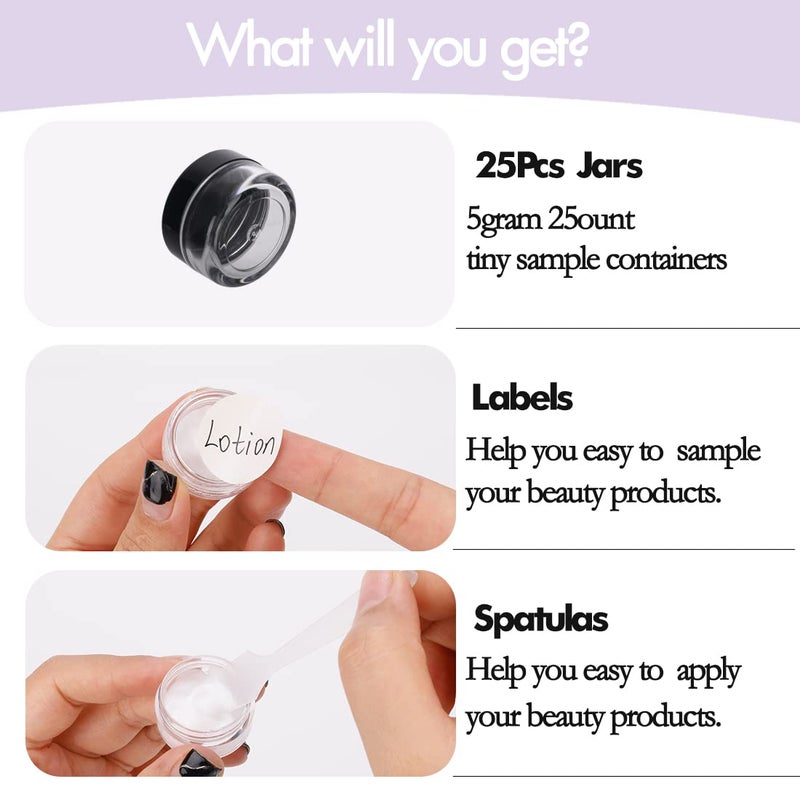 GOLACKY 5 Gram Sample Containers With Lids  25 Count 5Ml Sample Jars  Empty Cosmetic Containers With Lids  Small Makeup Travel Containers For Glitter  Lotion  Cream  Beads  With Labels  Mini Spatulas - Image 4