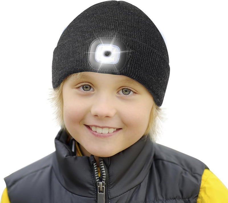 Etsfmoa Store Unisex Beanie with The Light,Gifts for Kids Boys and Girls Children USB Rechargeable Headlamp The Cap - Image 1