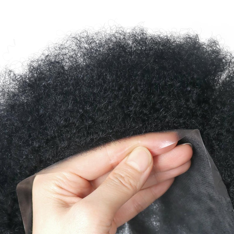 lumeng Man Weave Hair Unit 6inch hair length 360 Wave Skin Pu for Black Men 100% Human Hair Afro 12mm Toupee African American MenToupees 8x10inch 1# Jet Black - Image 3