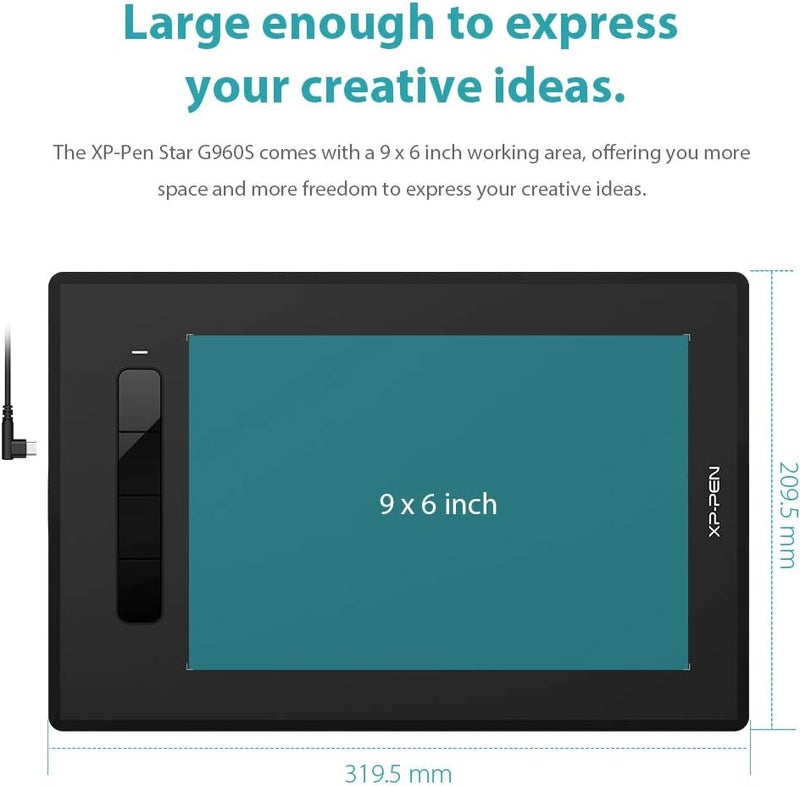 XPPen G960S Graphics Tablet 9x6 inch Drawing Tablet with Battery-free Stylus Support Windows 10/8/7 & Mac OS & Android - Image 2