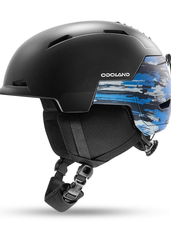 Odoland Ski Snowboard Helmet for Adults & Youth, Snow Helmet for Men & Women, Adjustable Dial Fit, Safety Certified, Goggles Compatible Protection for Skiing, Blue Camouflage, S - Image 1