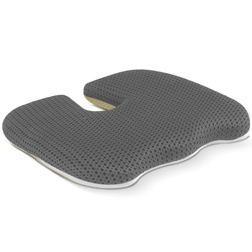 Gooo&Ma GoooMa Car Seat Cushion Office Chair Pad Air Fiber Breathable UShape Cooling Cushion for Tailbone Comfort Driving Desk Gaming Ergonomic Washable Seat Pad with NonSlip BaseGrey - Image 1