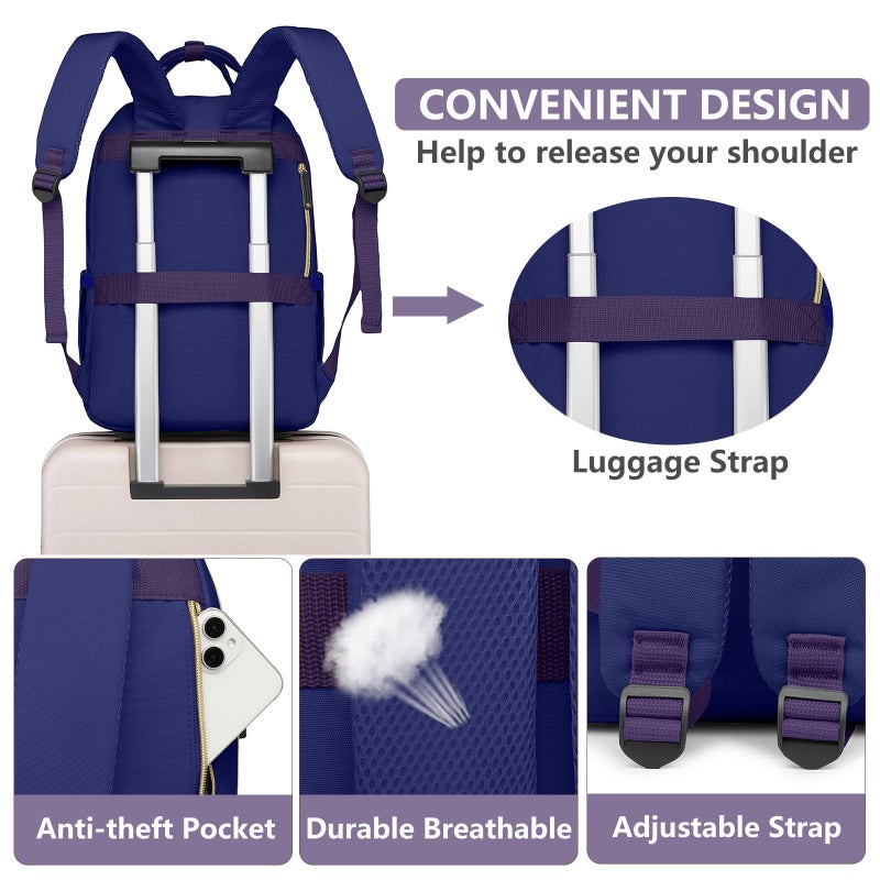 bagswan Laptop Backpack for Women Work Bag - 15.6 inch Travel Backpack Purse with USB Charger College Bookbag Waterproof Cute Casual Daypack Fashion Business Computer Backpacks for Teacher Nurse Purple Blue - Image 5