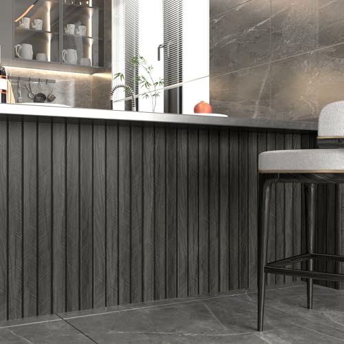 Wallercity 3D Wood BlackGrey Wall Panels Wood Slat Acoustic Panel for Walls Ceiling Peel and Stick Textured Sound Absorbing Panel for Bedroom Living Room Vinyl Waterproof Fence Paneling 117x197 IN - Image 3