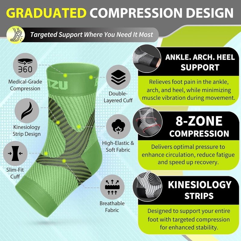 BLITZU Compression Socks for Plantar Fasciitis, Achilles Tendonitis, Arthritis Relief, Ankle Brace Compression Sleeve with Foot Arch Support, Ankle Wrap for Women, Men, Swelling & Heel Pain Green L-XL - Image 4