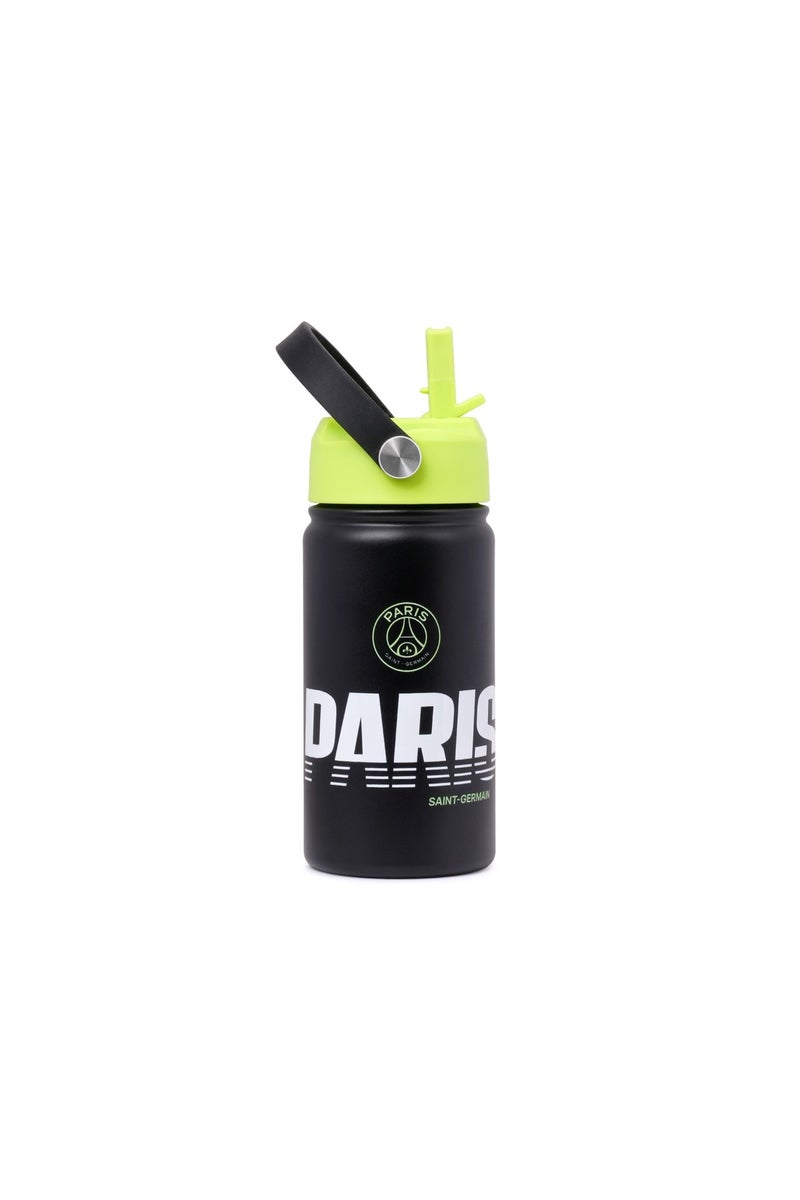 Bamboo Bark Paris Saint Germain Stainless Steel Insulated Water Bottle 400ml with Straw Lid, PSG Football Leakproof School Bottle for Boys, Teens & Kids, Reusable Metal Sports Bottle for Gym, Travel & Outdoor Use (Green & Black) - Image 1