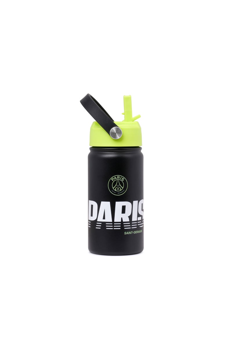 Bamboo Bark Paris Saint Germain Stainless Steel Insulated Water Bottle 400ml with Straw Lid, PSG Football Leakproof School Bottle for Boys, Teens & Kids, Reusable Metal Sports Bottle for Gym, Travel & Outdoor Use (Green & Black) - Image 2