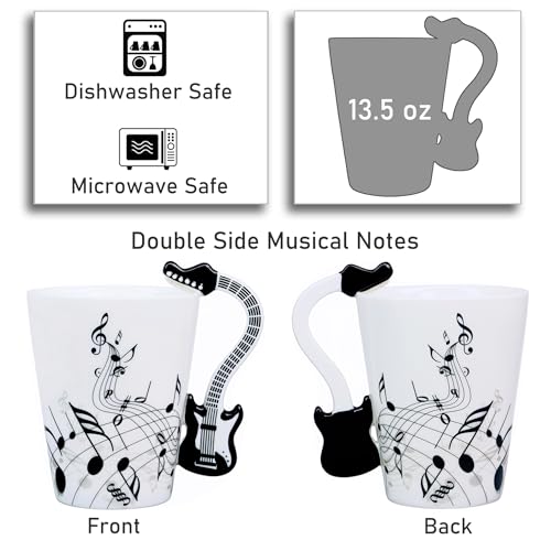 LanHong Guitar Mug Guitar Coffee Mug Gifts for Guitar Players - 13.5 oz Guitar Cup Novelty Musician Gift for Music Lovers, Rock and Roll Music Coffee Mug Christmas Birthday Gifts for Men Women - Image 2