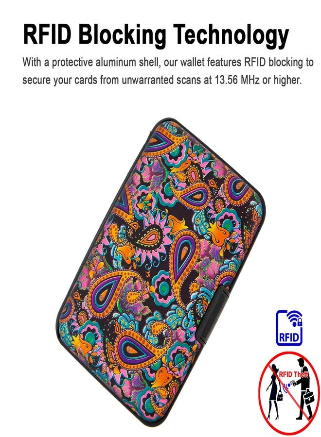 Kaabao Credit Card Holder Small RFID Blocking Wallet Business Metal Slim Mini Aluminum Hard Case for Women Men Gift (Paisley Art) - Image 2