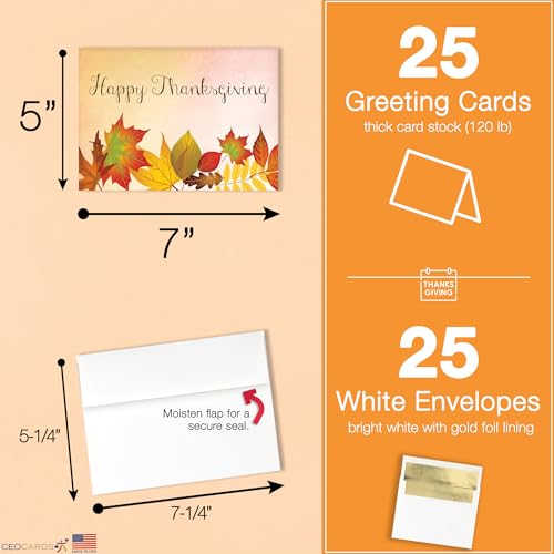 CEO Cards Thanksgiving Cards for Business Family Watercolor Leaves Greeting Card Set Pack of 25 Thanksgiving Cards with Envelopes 5x7 inch A7 Great for Office Work Employees Clients TH1503 - Image 3