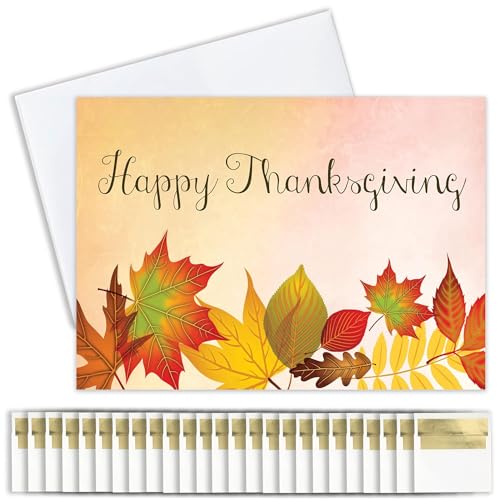 CEO Cards Thanksgiving Cards for Business Family Watercolor Leaves Greeting Card Set Pack of 25 Thanksgiving Cards with Envelopes 5x7 inch A7 Great for Office Work Employees Clients TH1503 - Image 1