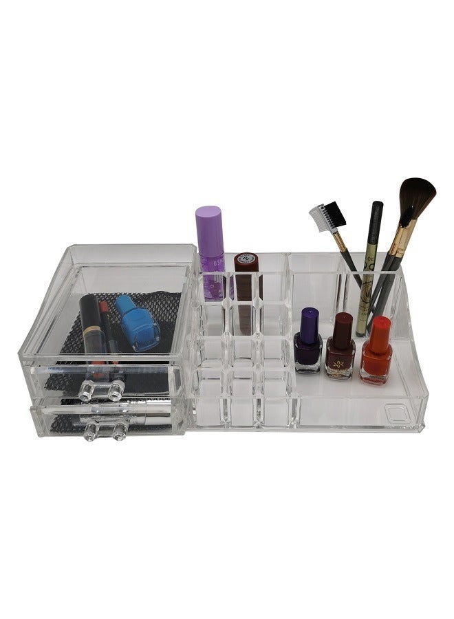 منظم مكياج أكريليك مع أدراج، صناديق عرض تخزين لسطح الحمام، حامل تجميلي قابل للتكديس لمجوهرات وإكسسوارات الشعر ومنتجات العناية بالجمال، شفاف - Image 3