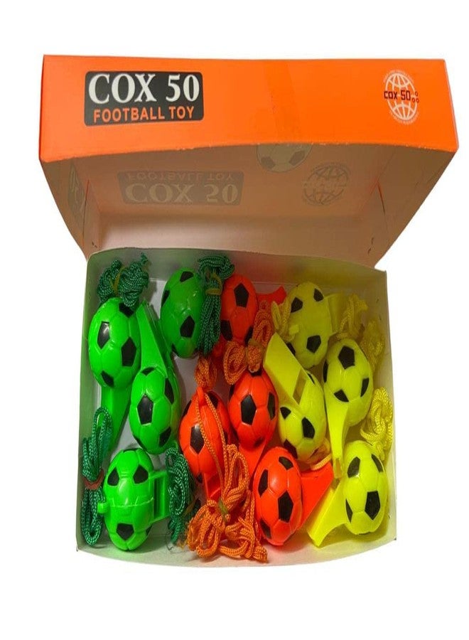 COX 50 Football Shape Plastic Premium Whistle with Lanyard - Loud Sports Coaching, Kids Party Favor, Outdoor & Event Whistle (Pack of 12, 6 cm) - Image 5