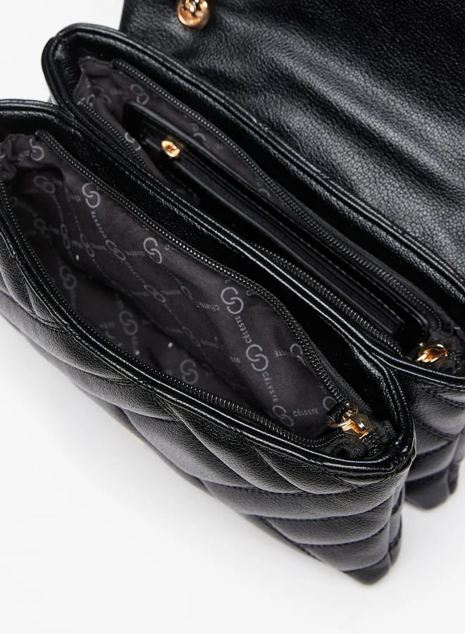 سيليست Women's Quilted Crossbody Bag with Chain Handles and Flap Closure