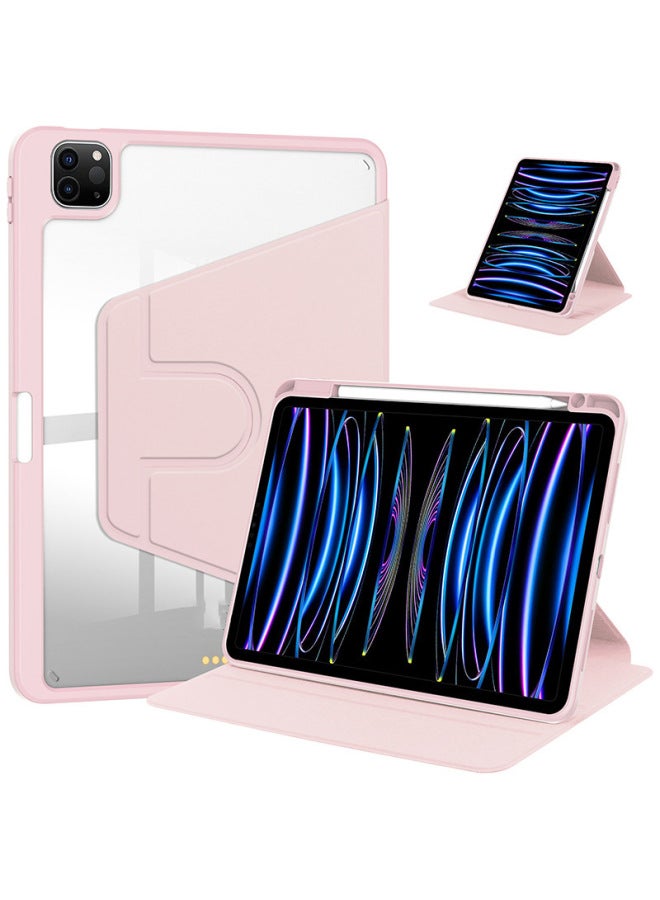 Applicable To For Huawei MatePad(10.8 Inches) Acrylic 720 Rotating Protective Cover Anti-bending High Permeability Full Cover-Color:Pink【720°Horizontal And Vertical Rotation】single Leather Case