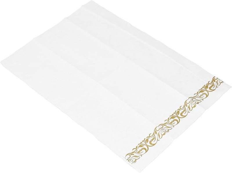 مناديل العشاء القابلة للتصرف ذات الملمس الكتاني والحواف الذهبية المطبوعة بأناقة لحفلات الزفاف والفعاليات - Image 3